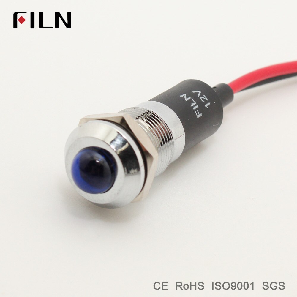 FILN 12mm metal pilot indicator signal lamp 12v 24v 110v red yellow blue green white led light