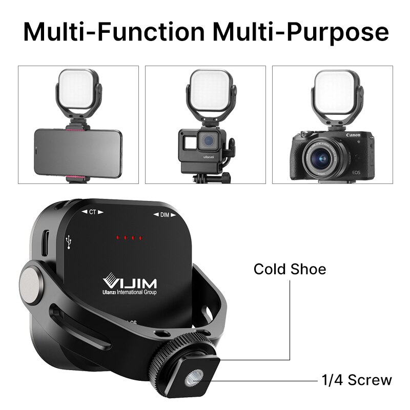 Ulanzi vijim vl66 ajustável led luz de vídeo com 360 rotação suporte montagem rechargable dslr slr luz preenchimento móvel