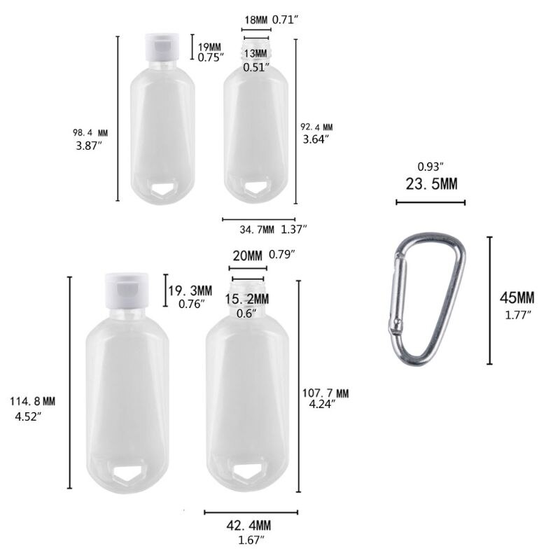 5個30ミリリットル50ミリリットル空の手消毒剤トラベルサイズホルダーフックキーホルダーキャリアフリップ再利用可能なポータブル空ボトル