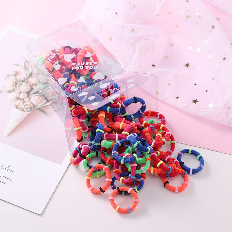 50 pçs/set bonito menina do bebê amor encaixotado dos desenhos animados não ferir o anel de cabelo cabeça corda do cabelo do bebê corda de borracha acessórios de cabelo