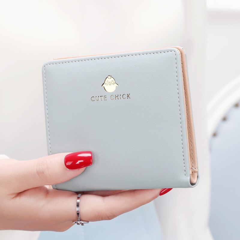 Cartera de PU para mujer, pequeña, pequeña, bonita, bonita, fresca, para estudiante, doble pliegue, pequeña, fina, cartera, bolsillo, cambio monedero, tarjetero: 3