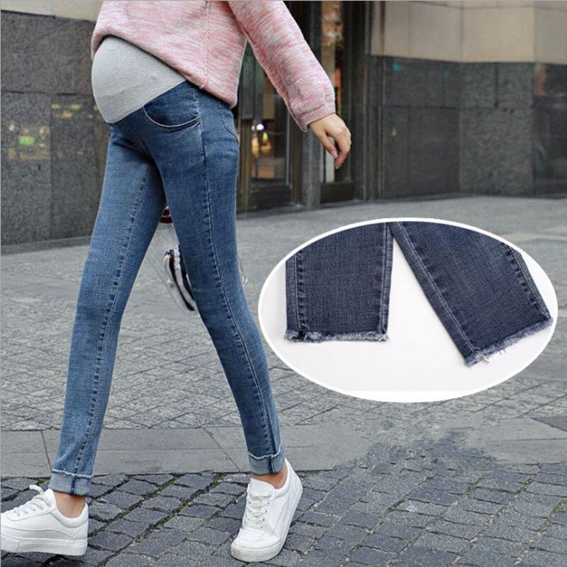 Talla 4XL maternidad jeans algodón vaqueros adelgazantes pantalones vaqueros de cintura elástica para mujeres embarazadas ropa para ropa de mujer embarazada