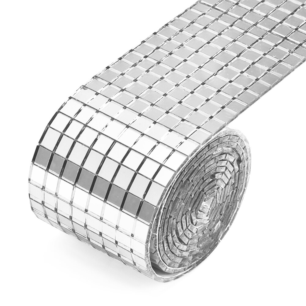 Kreative DIY Mosaik Spiegel Band Glas Material Reine Farbe selbst-Klebstoff Platz Reflektierende Zauberstab Aufkleber Hause Dekoration KTV Patch: Silber-