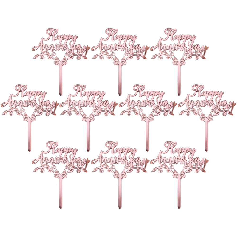 PACK of 10 PCS Happy Anniversary Cake Topper Acrylic Cake Decoration for Anniversary Celebration Gold / Rose Gold: B (PACK of 10PCS)