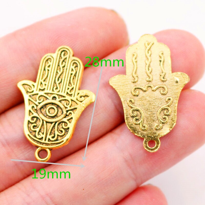 15 Stks/partijen Bedels Hamsa Palm Fatima Hand Bescherming 28X19 Mm Antieke Goud Kleur Hangers Maken Diy Metalen Handwerk vinden
