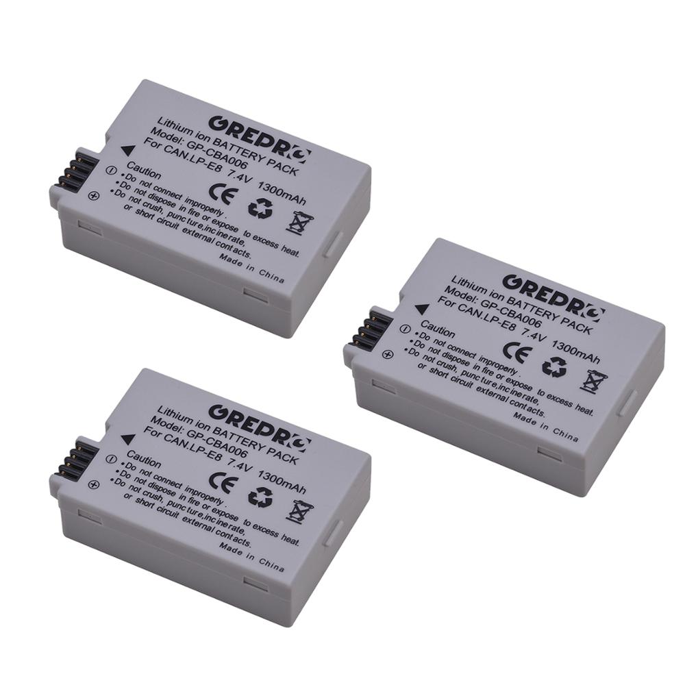 2Pcs LP-E8 LPE8 LP E8 Camera Battery + LED Dual Charger with type-C port for Canon EOS 550D 600D 650D 700D X4 X5 X6i X7i T2i T3i: 3x Battery
