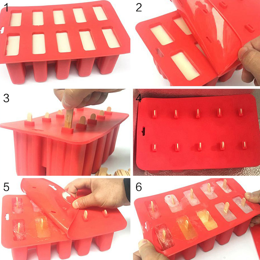 Household 10 Grids Ice Cream Tub Maker Tray With 50pcs Sticks Food Grade Silicone Fridge Shaping Mold