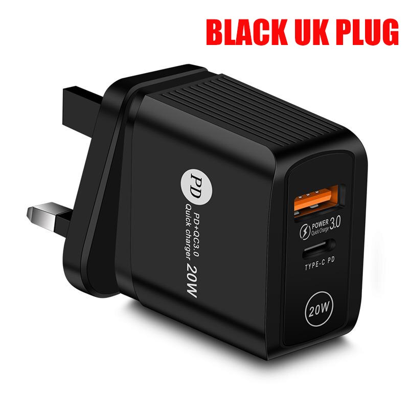 Eu/Us/Uk Plug Usb Snellader 3.0 Adpater Voor Samsung S10 S20 Huawei Xiaomi Tablet Draagbare Muur telefoon Oplader Fast Charger: UK Plug Black