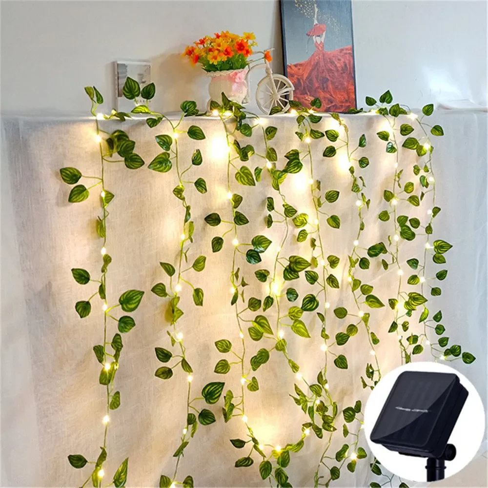 Solar String Light Kunstmatige Leaf Garland Verjaardag Decoratie Outdoor Kamer Gordijn Lamp voor Bruiloft Tuin 100/50/20LED: WHITE / 300w