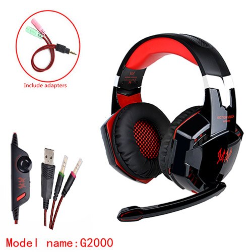 KOTION EACH G2000 G9000 G4000 stereo gaming headset big pc for computer with microphone LED Light Deep Bass gamer headphones: G2000Honxian