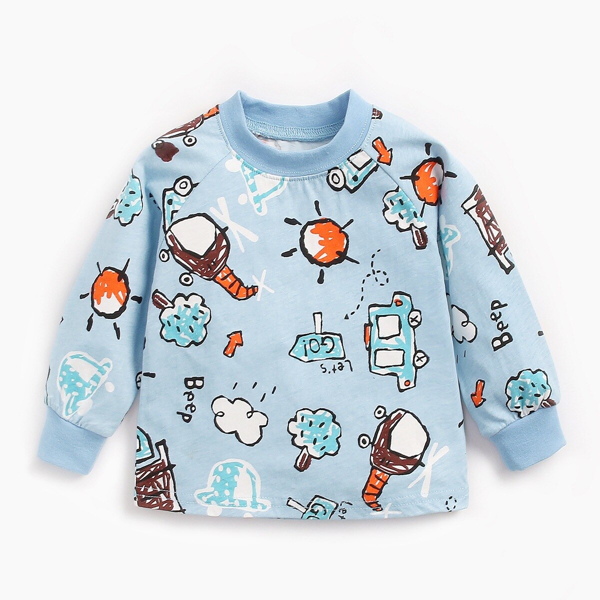 Camiseta de manga larga por el trasero de algodón para bebé de dibujos animados para chico para otoño e invierno, pijamas de primavera y otoño, Tops de ocio para niños: Marrón