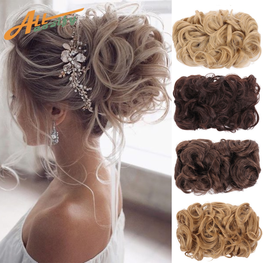 Allasosify Large Comb Clip In Curly Synthetic Hair Pieces Chignon Updo Cover Bun Hair Extension For Women 17 Colors