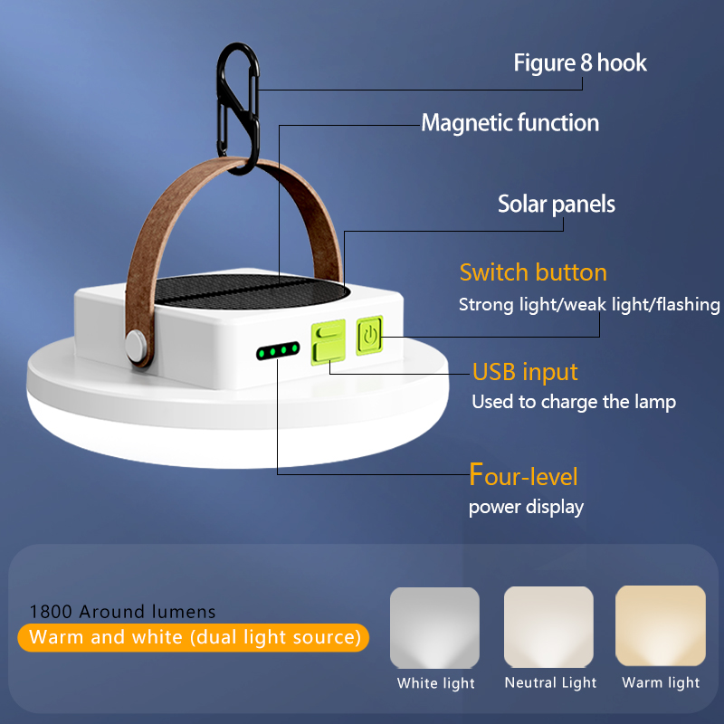 Solar Rechargeable Camping Lantern Portable Camping Lantern Rechargeable LED Camping Lantern for Camping Picnic Fishing Hiking