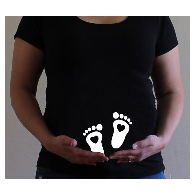 Sommer kortærmede gravide t-shirts mærke kvinder graviditetstøj baby fodaftryk tryk barsels t-shirt