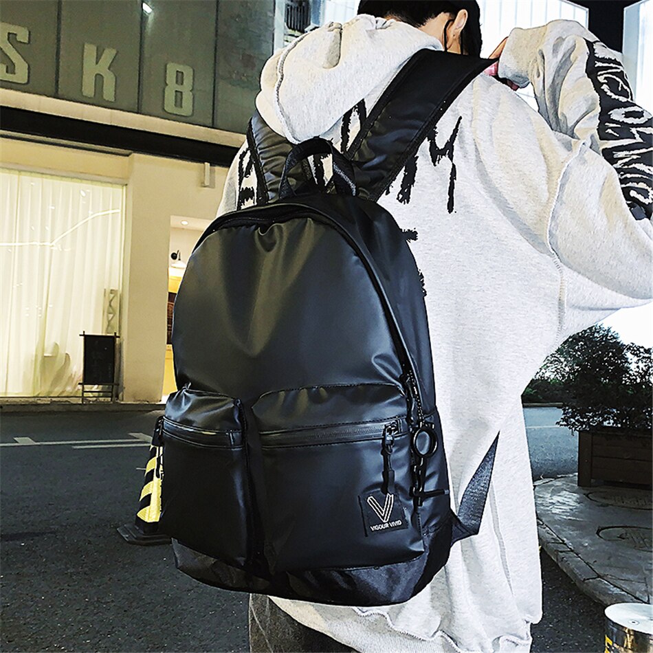 Hip Hop Streetwear Men's Solid Backpack Cool Youth Reflection Backpacks Waterproof Nylon Backpack Lightweight Bookbag for Men