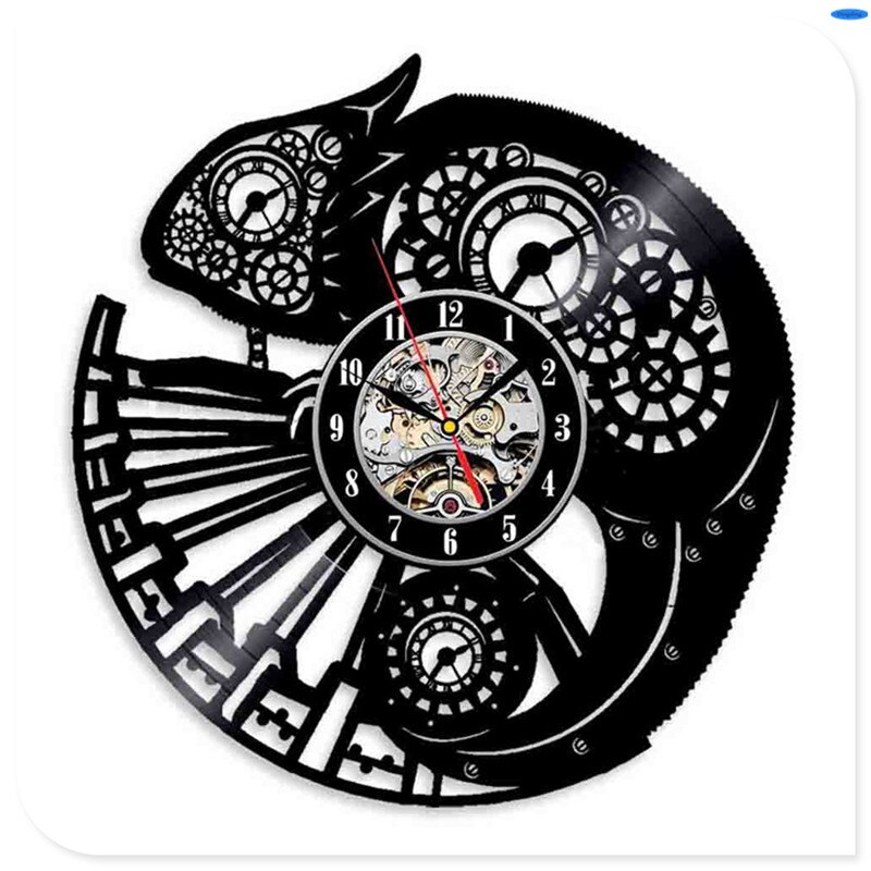 Steampunk klok uil monteur tandwielen vinyl wandklok retro gotische vintage decoratie: 7