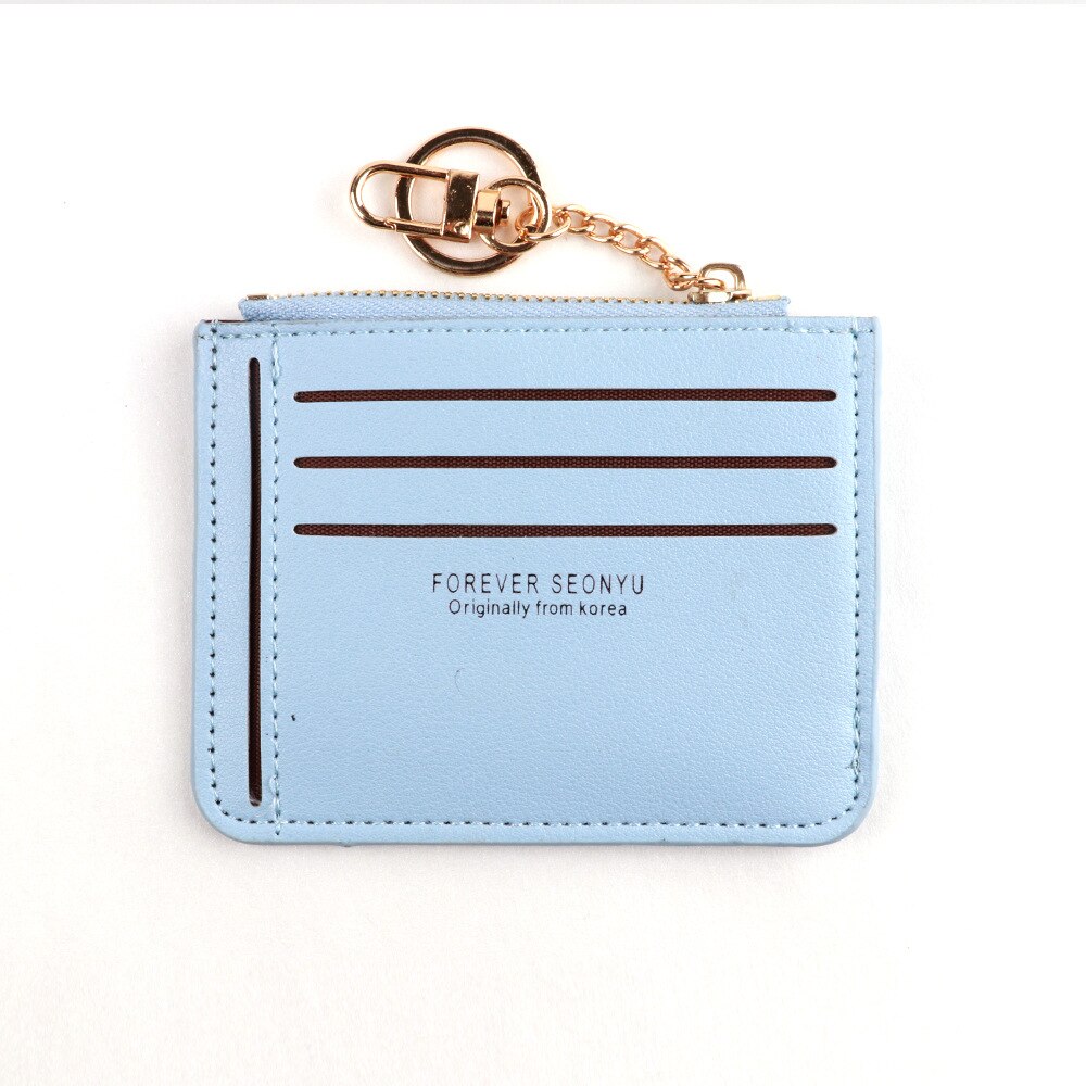 Brand Super Thin Small Credit Card Holder Wallet Women&#39;s Leather Key Chain ID Card Case Slim Female Ladies Mini Coin Purse: Blue