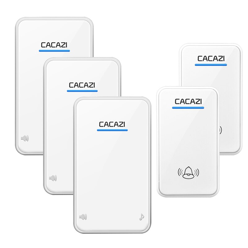 CACAZI Wireless Doorbell DC Battery Operated Waterproof 2 Button 1 Receiver Led Light Home Cordless Door Bell 48 Chime 6 Volume: white2x3