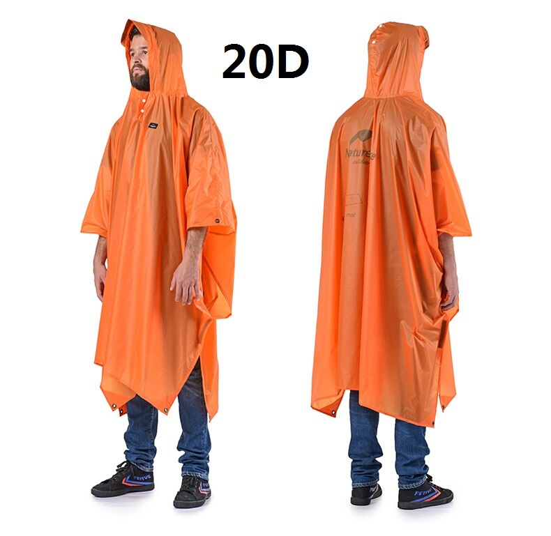 Naturehike-Chaqueta de lluvia 3 en 1 para acampar al aire libre, senderismo, ciclismo, impermeable, Poncho, MINI lona, parasol, tienda, huella, alfombra para campamento: 20D orange
