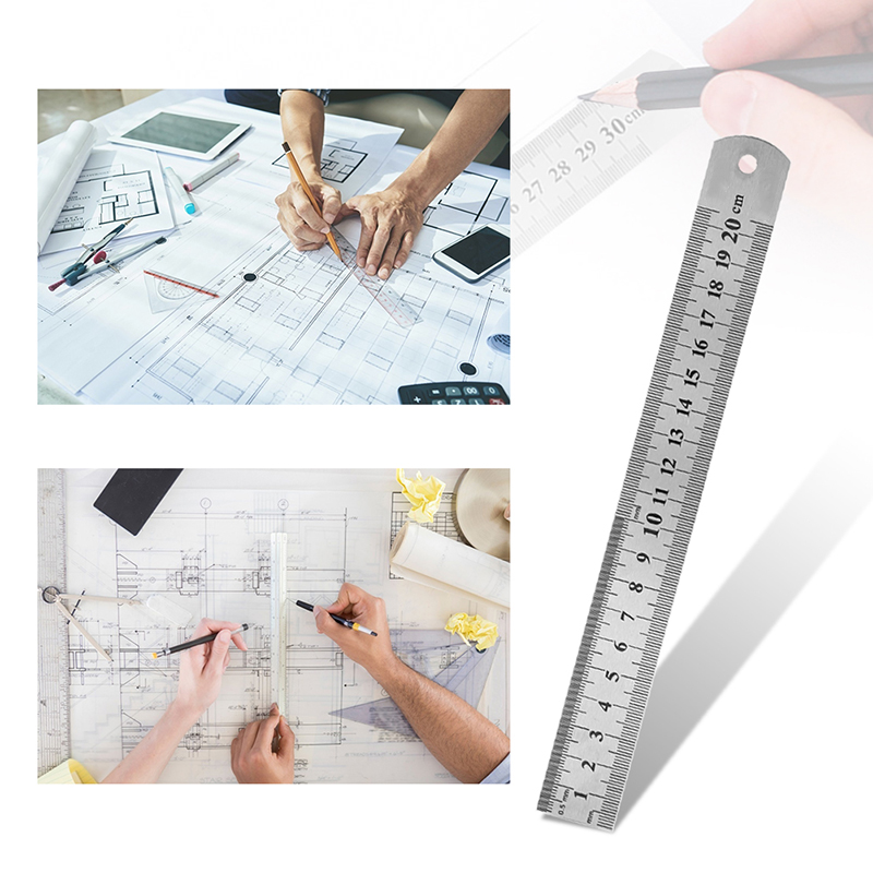 Stainless Steel Ruler 15-50cm Double Side Metal Straight Ruler for Office Home School Precision Measuring Drawing Tool Supplies