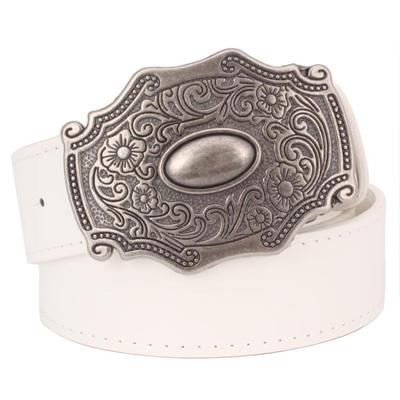 women leather belt Retro pattern belts Antique palace style belt Metal Buckle Classical style lady belt casual: White Belt