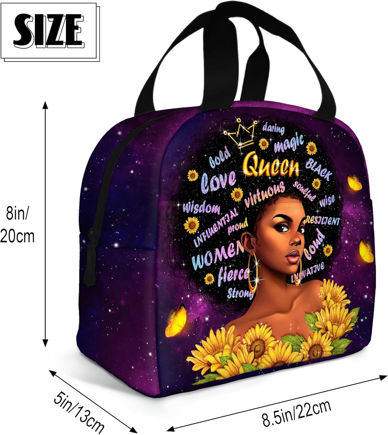 African American Women Lunch Bag Reusable Black Women Magic Insulated Lunch Box Portable Tote Bag for Women Travel Hiking