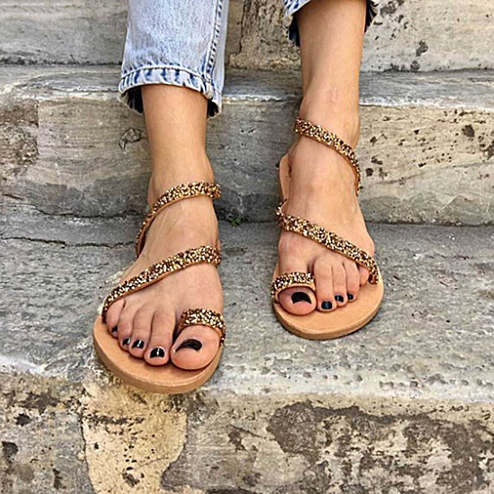 Women Sandals Bling Crystal Summer Shoes Ladies Beach Flat Sandals Bohemia Flip Flop Ladies Soft Bottom Slippers Female Shoes