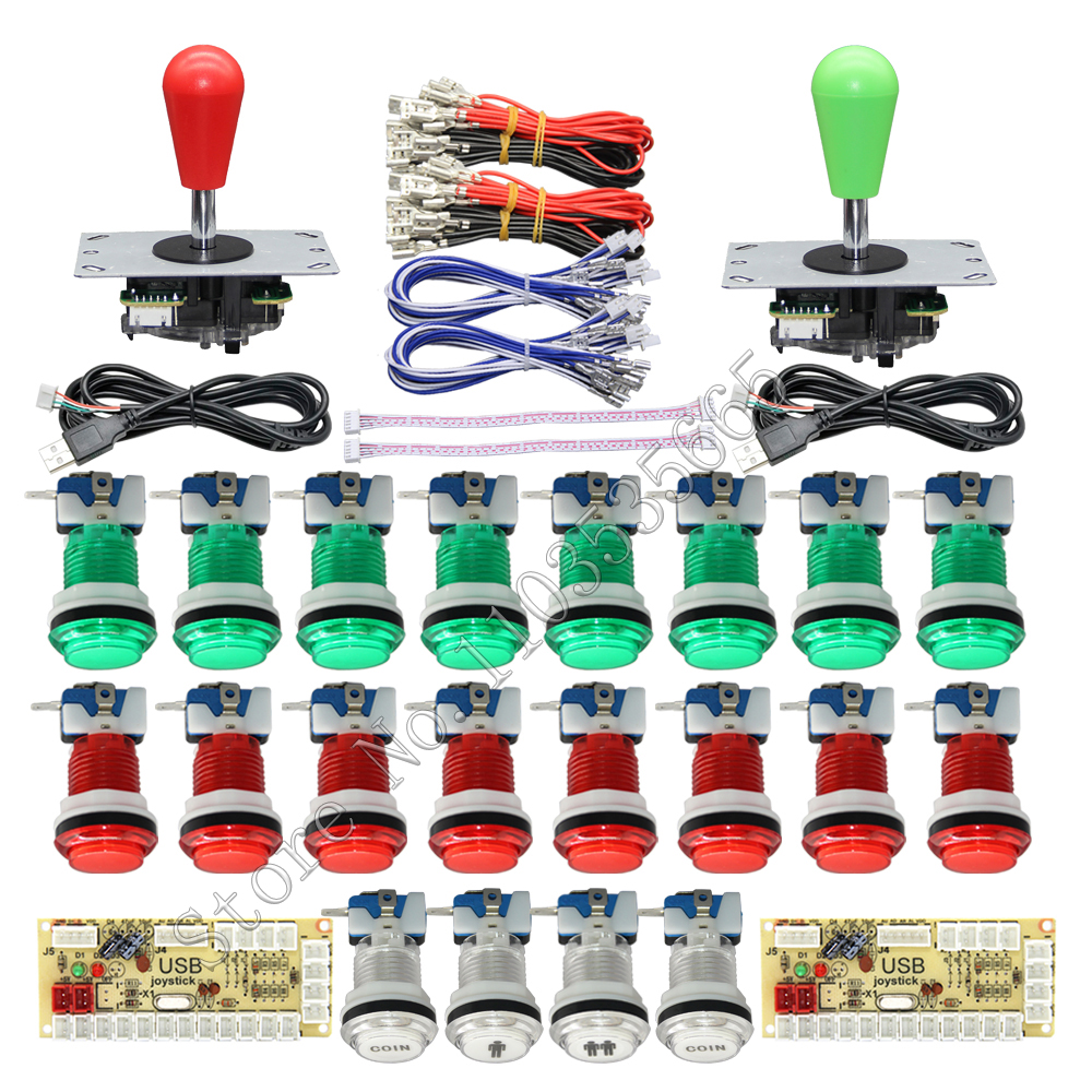 Gør-det-selv 2- spillers pc raspberry pi arkadespilsæt med led-trykknap amerikansk joystick usb-encoderkabler mame jamma-dele: Blå