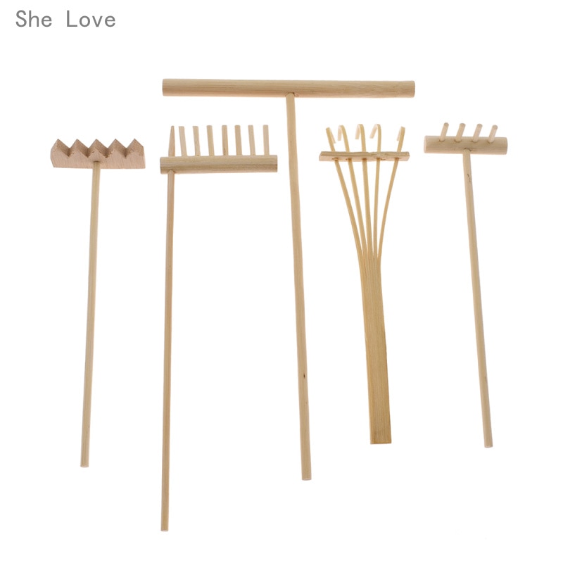 She Love 5pcs Bamboo Zen Garden Rake Meditation Tools Home Decor Relaxation Handcrafted