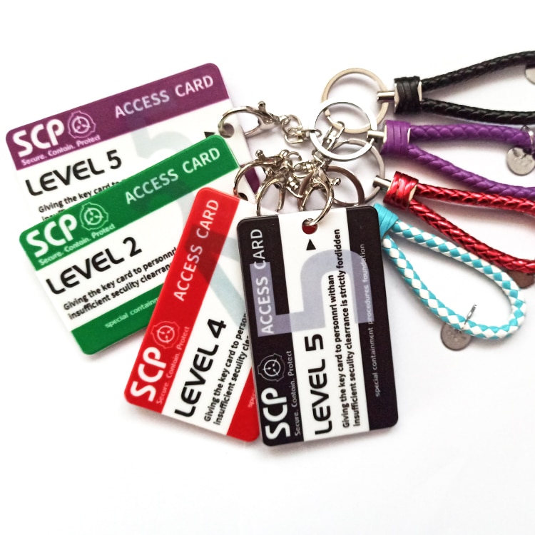 Scp Foundation Niveau 5 Access Card Set Student Campus Secure Bevatten Bescherming Case Game Perifere Bus Kaart Sleutelhanger