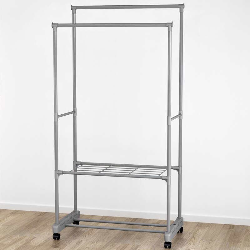 Mrosaa Stainless Steel Drying Racks Balcony Double Pole Floor Drying Home Living Room Bedroom Hangers Coat Rack Clothes Rod