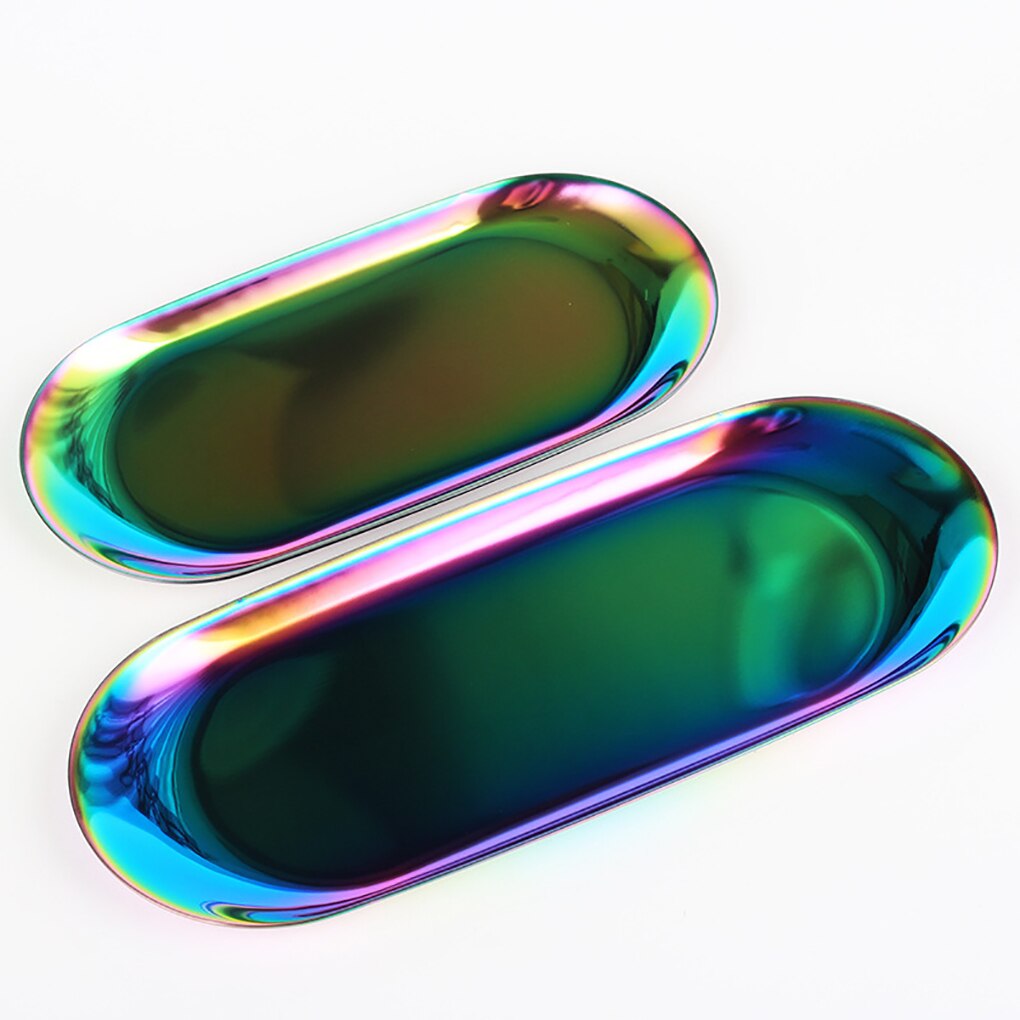 Metal Storage Tray Towel Plate Oval Stainless Steel Jewelry Tray Small Items Dessert Dish Plate Decorative Article