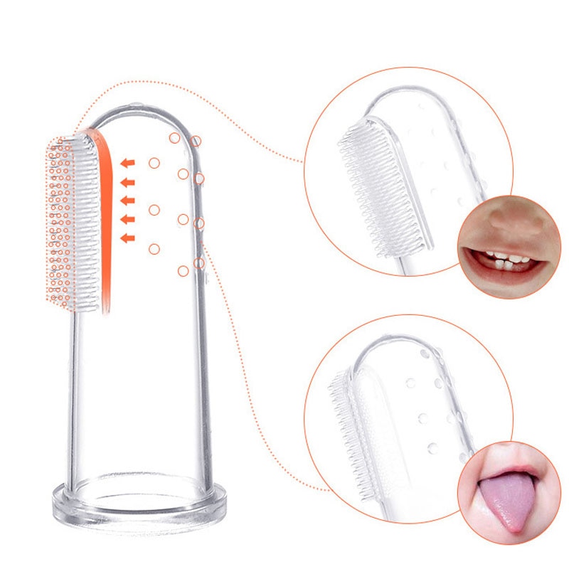 1Pcs Baby Vinger Tandenborstel + Box Tanden Schoon Beschermende Borstel Food Grade Siliconen Pasgeboren Massage Brush Dental Care items