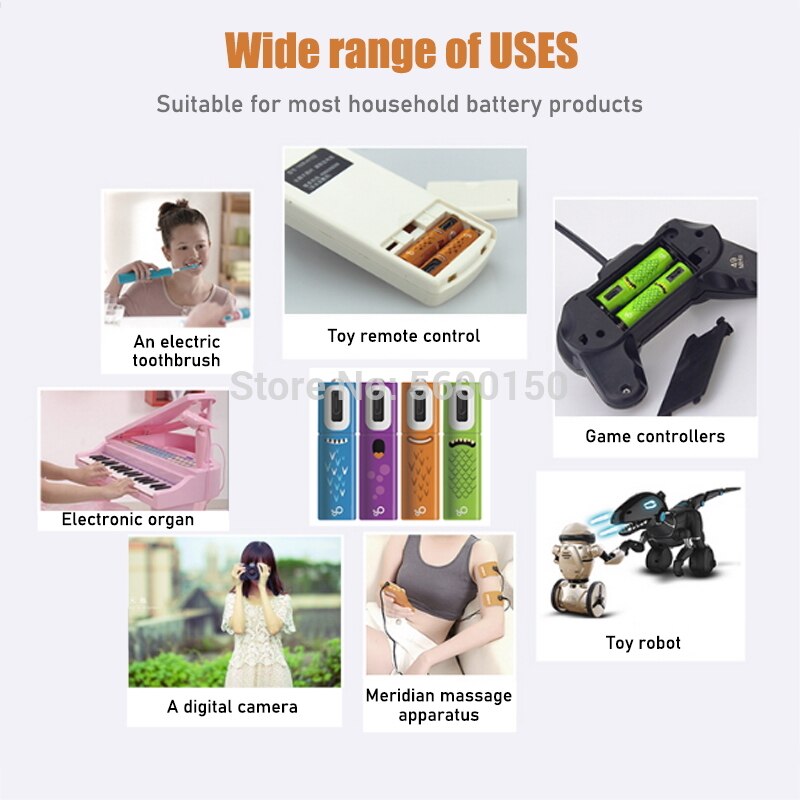 Aa usb ni-mh oppladbart batteri 1.2v med mikro-usb ladekabel til fjernkontroll mus e-enhet