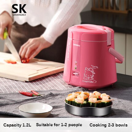 Multifunksjonell riskoker bærbar husholdnings riskoker non-stick panne mini 1.2l liten riskoker: Rosa / Eu