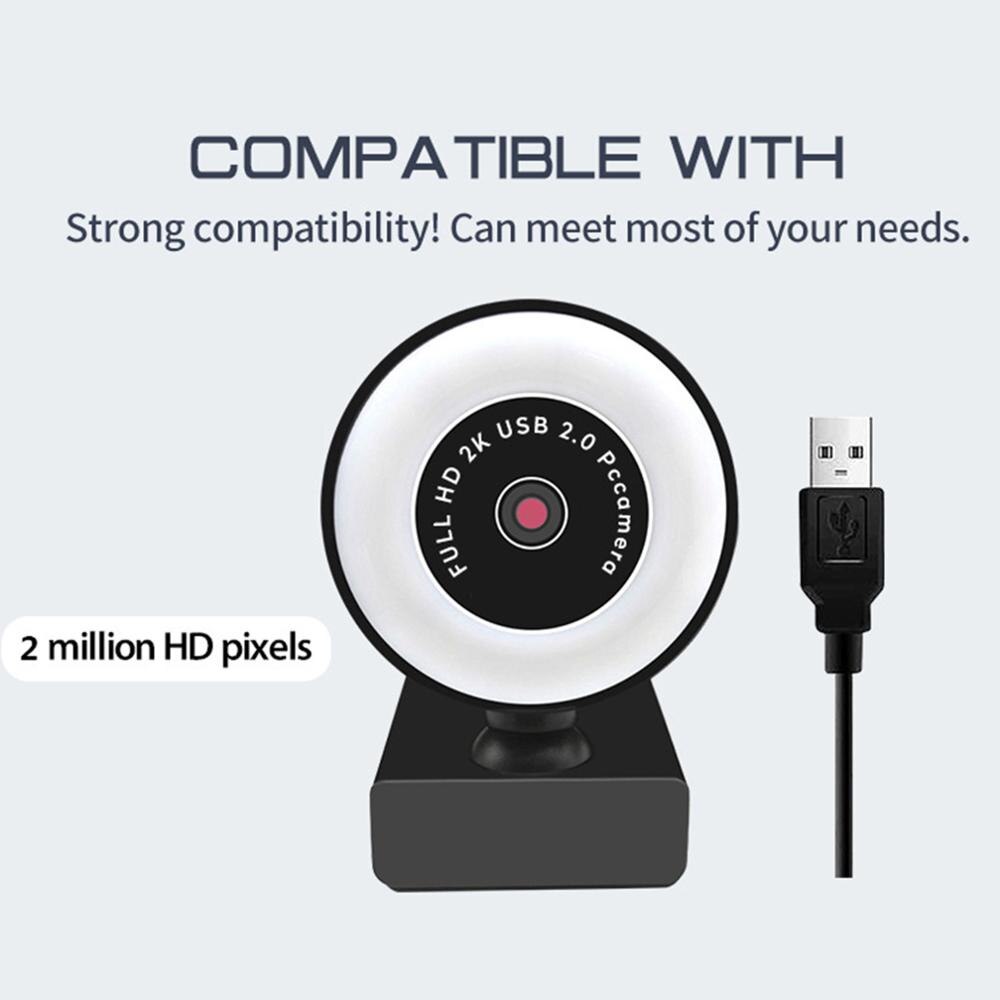 1080P 2K Webcam Web Camera With Microphone Computer PC For Live Broadcast Video Calling Conference Workcamara Fill Light Web Cam