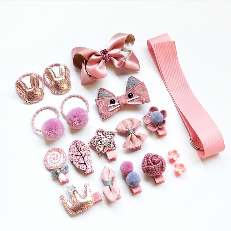 18/24 Stks/set Baby Haar Clips Haarband Bows Baby Girl Haaraccessoires Hoofdband Meisjes Chiffon Cartoon Haarspeldjes Elastische Haar band