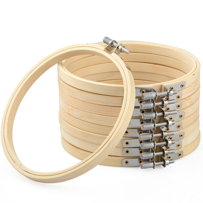 Juego de aros bordados de madera de bambú, Marco con forma de aro de 8 pulgadas, herramientas de costura para el hogar, 10/20 Uds.