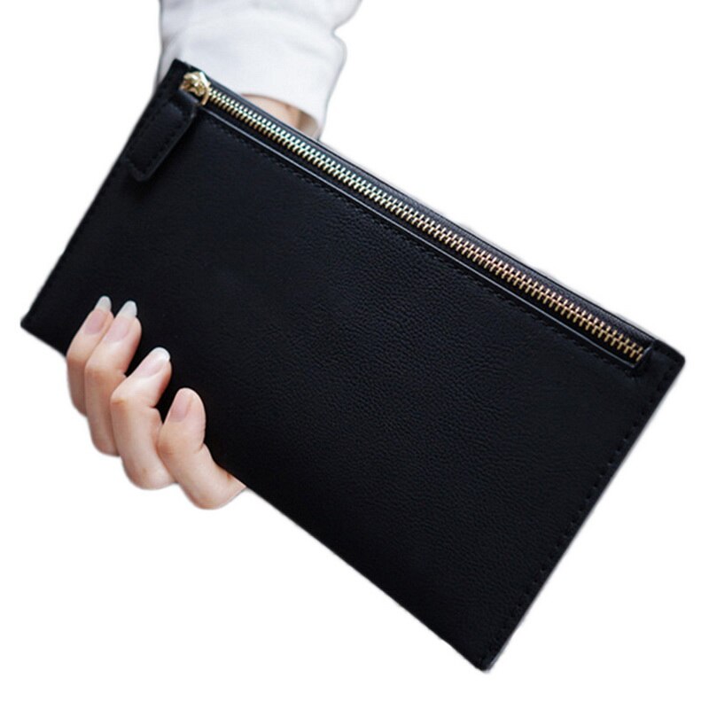 Donne Portafogli Lungo di Cuoio dell'UNITÀ di elaborazione Lungo Femminile Portafoglio Della Chiusura Lampo Sottile Delle Signore Della Frizione Del Cinturino dell'orologio ultra Sottile Del Sacchetto Del Telefono mobile Della Borsa Della Moneta