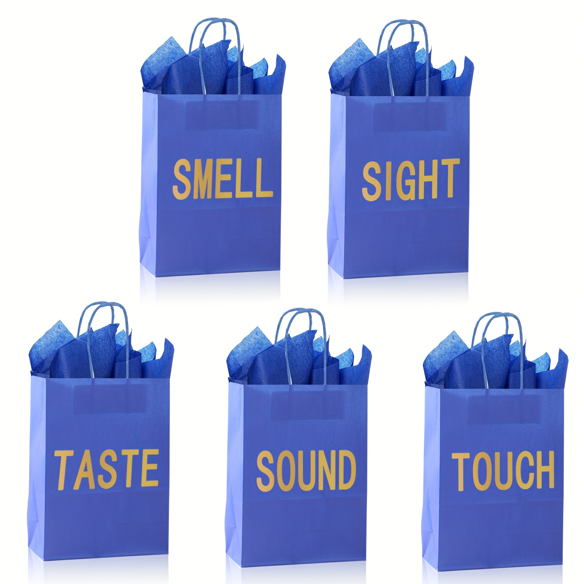 5 sensorische cadeauzakjes voor hem/haar, bevat 5 papieren handdoeken, papieren zak met handvat, Valentijnsdag, verjaardag, huwelijksverjaardag: Blauw