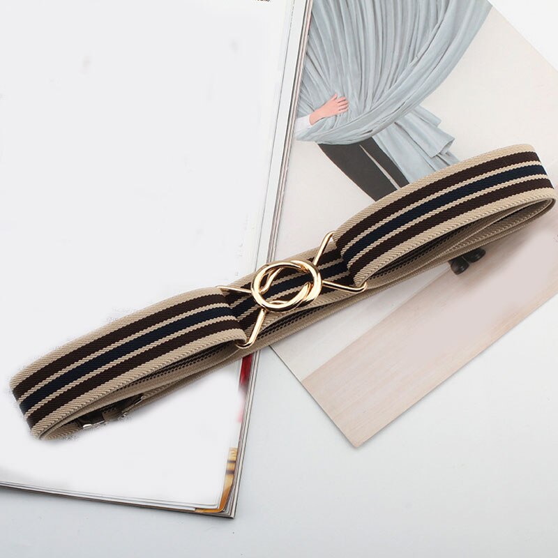 Metall Schnalle Dünne dehnbar Taille Gürtel gestreift Elastische Bund Elegante Frauen Gürtel Zubehör Schwarz Weibliche Gürtel