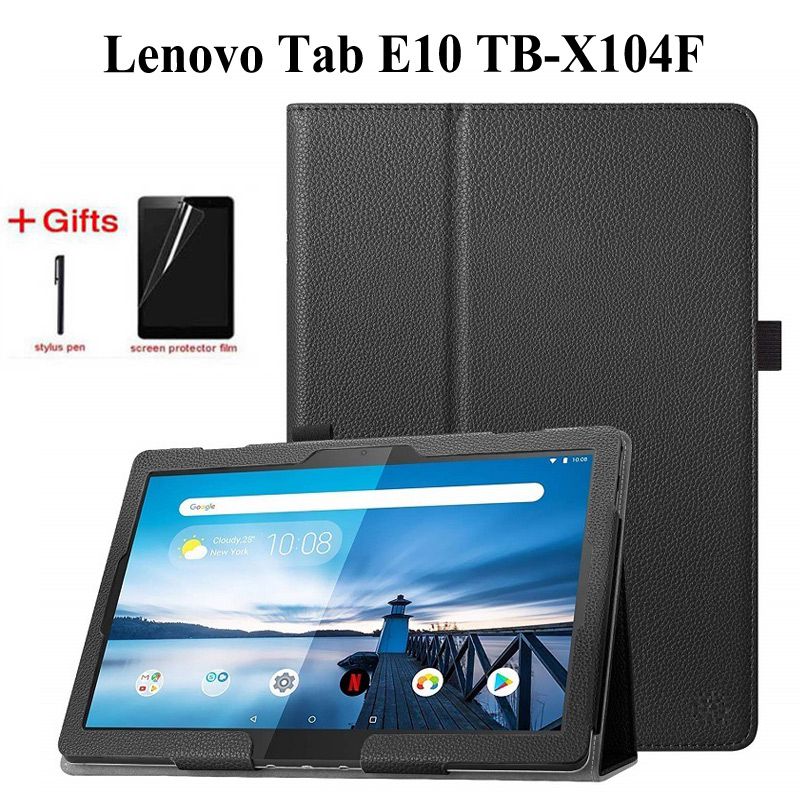 Folding Folio PU Leather Case for Lenovo Tab E10 TB-X104F Release Tablet Stand Cover for Lenovo E10 10.1 inch case+film+pen