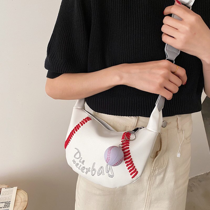 Projekt haftu małe torby baseballowe półksiężyc PU skórzane torby na ramię Crossbody dla kobiet 2021 moda kobiece torebki podróżne