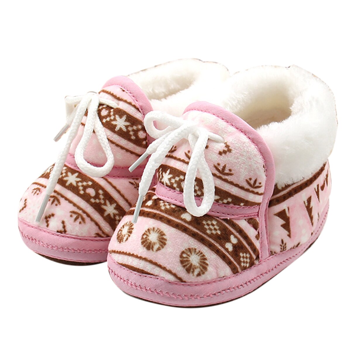 Neugeborenen Baby Booties Winter Warme Pelz Gefüttert Spitze hoch Krippe Schuhe nicht-Unterhose Weiche Sohle Säuglings Prewalkers Zubehör 0-18 monate: Rosa