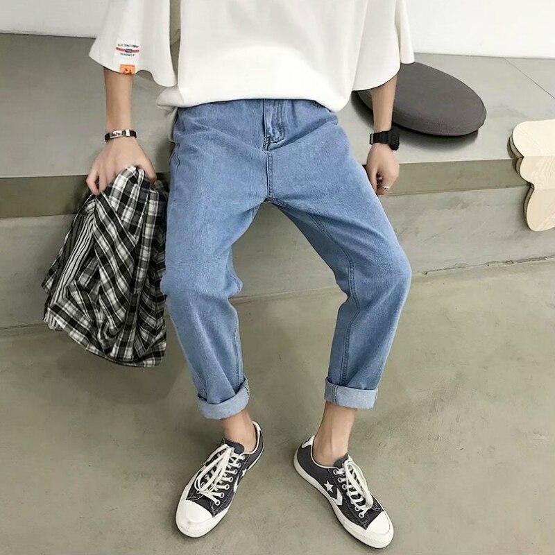 Jeans heren enkellang casual chic eenvoudig plus size 4xl baggy jeans dagelijks streetwear herfst koreaanse stijl effen vintage bf