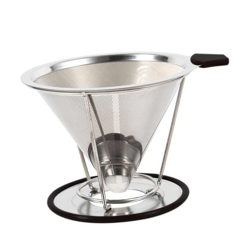 Genanvendeligt dryp kaffefilter rustfrit stål 1-4 kopper papirløs hæld over espresso kaffemaskine metalnet kegle tragt drypper: Stort sæt (stativ)