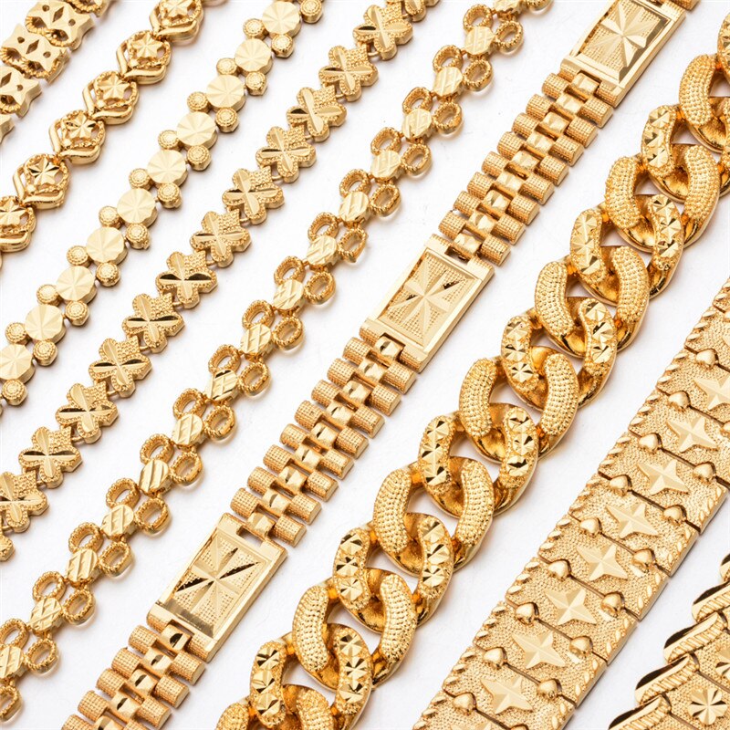 À la Or Chaîne Bracelets Pour Femme Hommes Cuivre Poli Multi-style cubain lien Chaîne Bracelet & BangleJewelry Sans Fondu