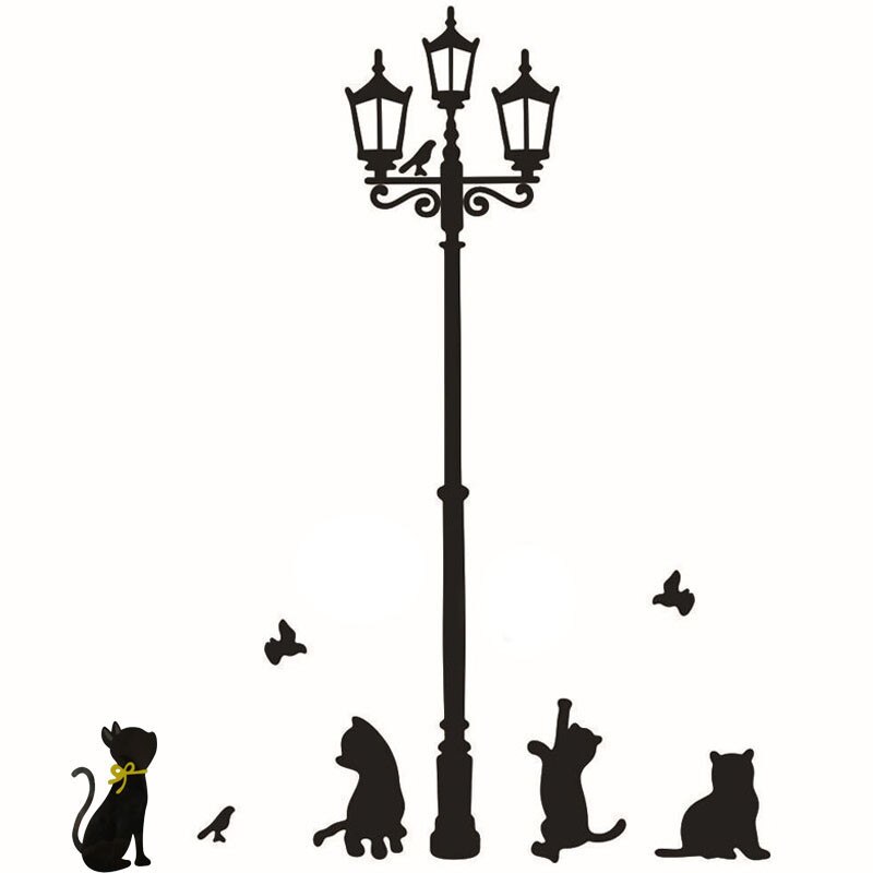 Pegatinas de farola de gatos para pared, decoración de vinilo extraíble, adhesivo de gato para pared debajo de la calle, extraíble: Default Title