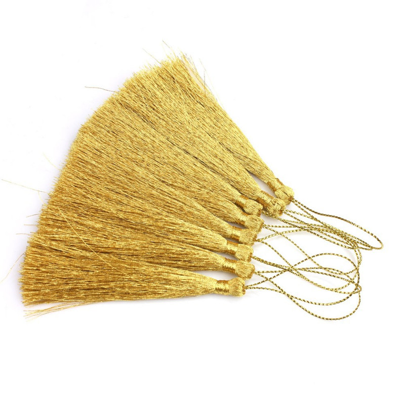 Borlas largas de seda con borlas decorativas para joyería, franja de borlas de poliéster doradas y plateadas, nudo chino de bricolaje, 15 Uds.