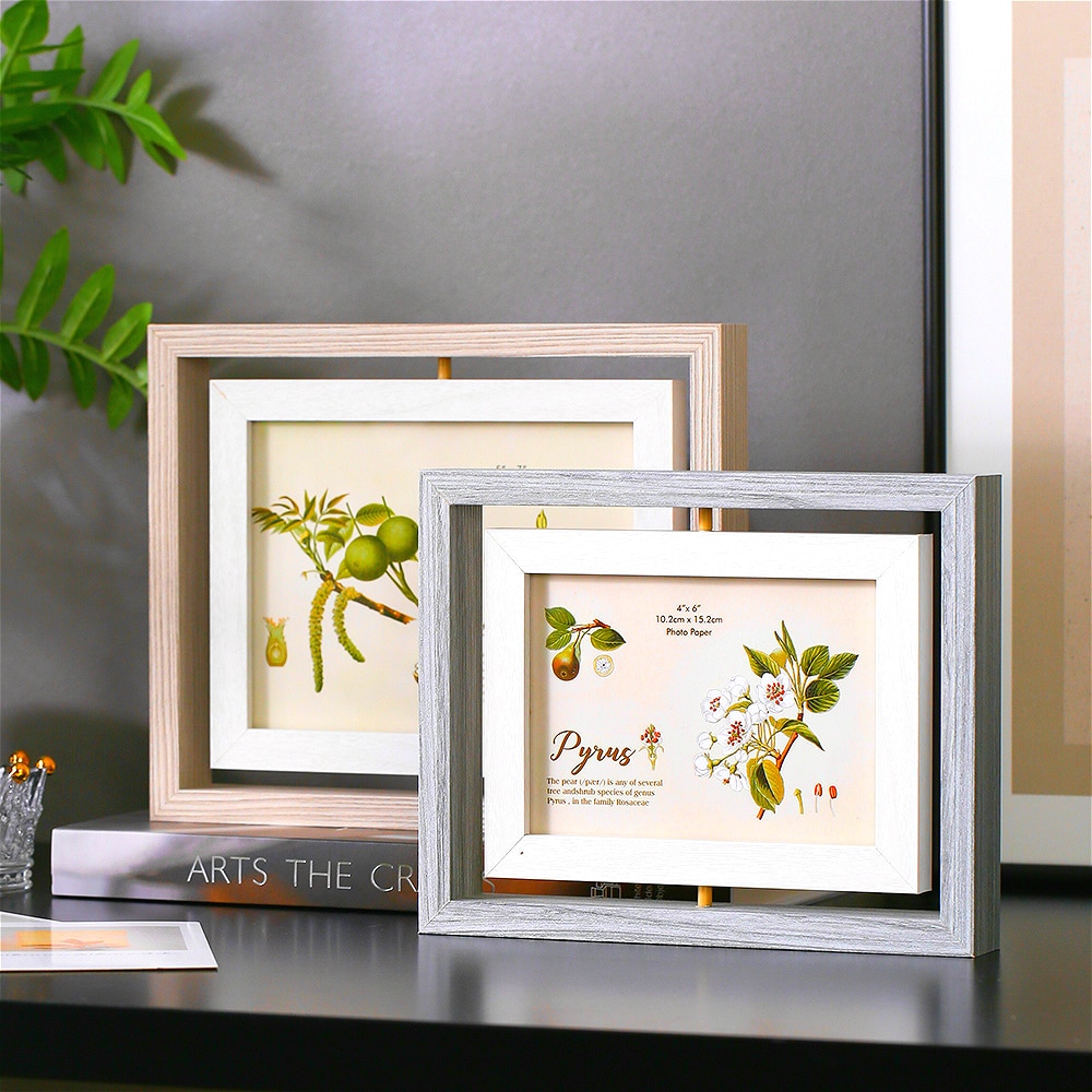 6/7 Inch 360 Degree Rotation Photo Frame Wooden Photo Frame Family Portrait Nightstand Desktop Square Picture Frames Home Decor